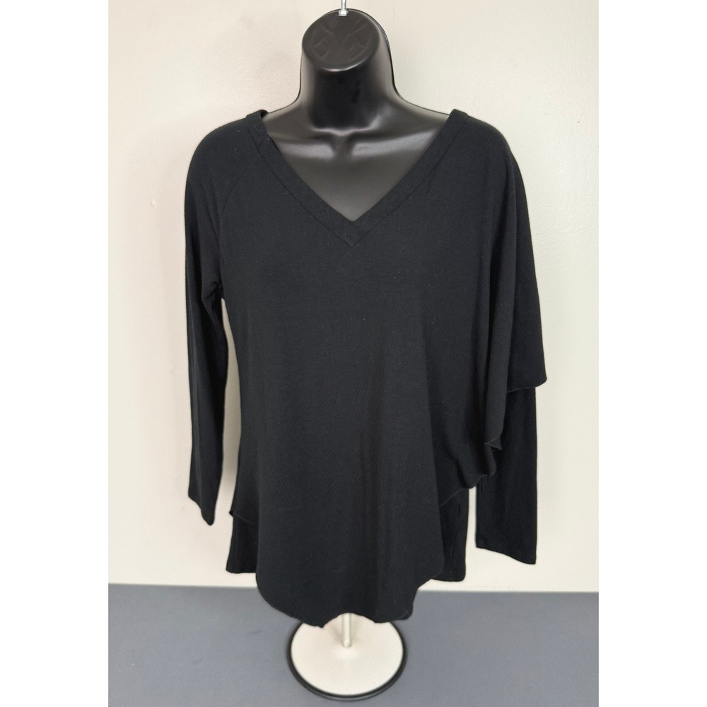 Soft Surroundings Women's V-Neck Long Sleeve Asymmetric Tunic Black Size PXS